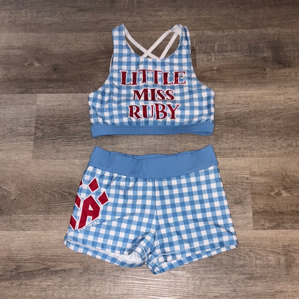 Cheer Athletics Rebel Custom Blue Gingham Crop Top and Shorts Set